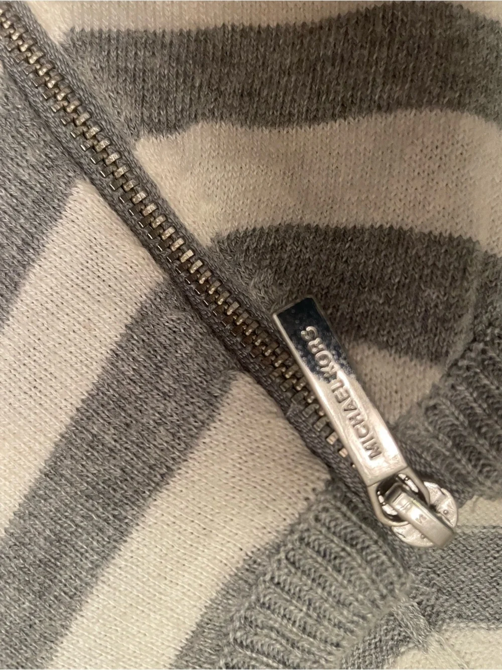 Michael Kors Gray & White Striped Zip-Shoulder Sweater Size XL